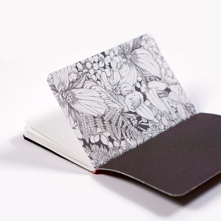 inside of Maggie Enterrios' Dapper Notes notebook, with a coloring book pattern