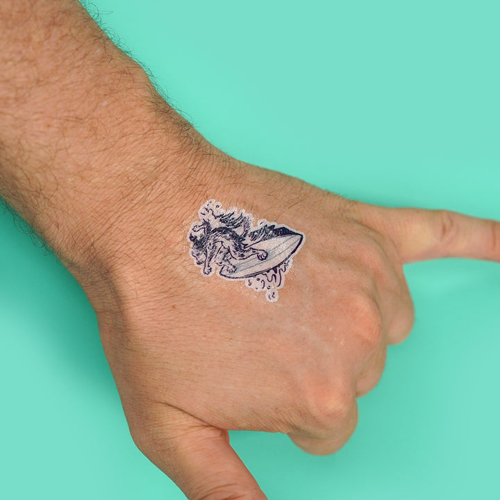 Surfing Dog Waterless Temporary Tattoo