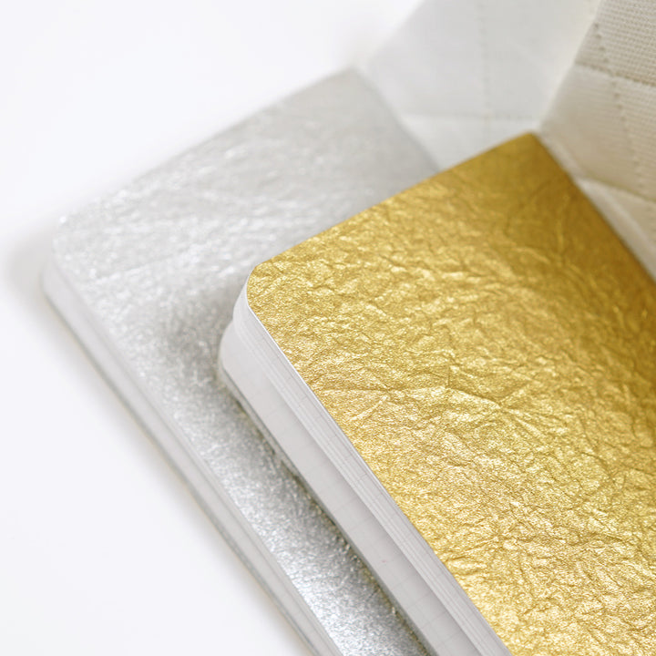 Thai Soft Metallic Momigami Paper in Gold and Silver, inside a Dapper Notes