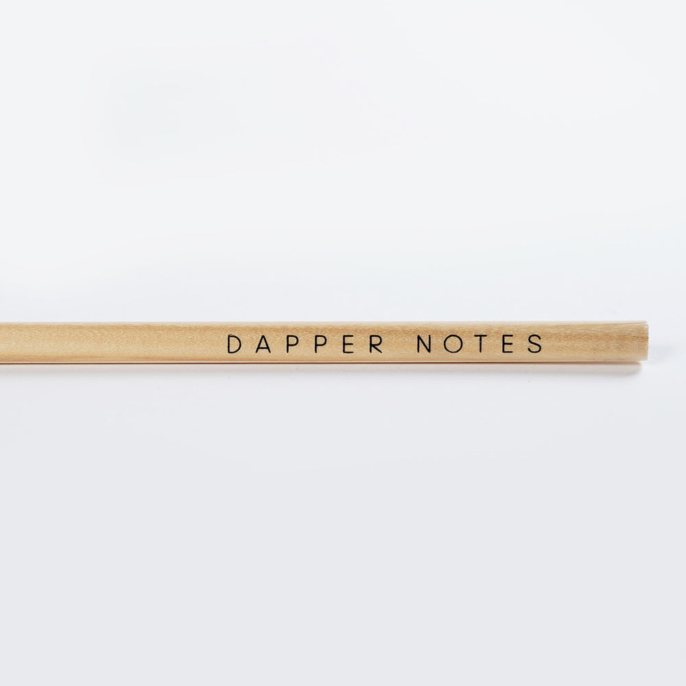 Closeup of the imprint of the Dapper Notes triangle barrel natural pencil