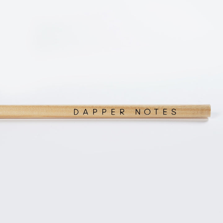 Closeup of the imprint of the Dapper Notes triangle barrel natural pencil