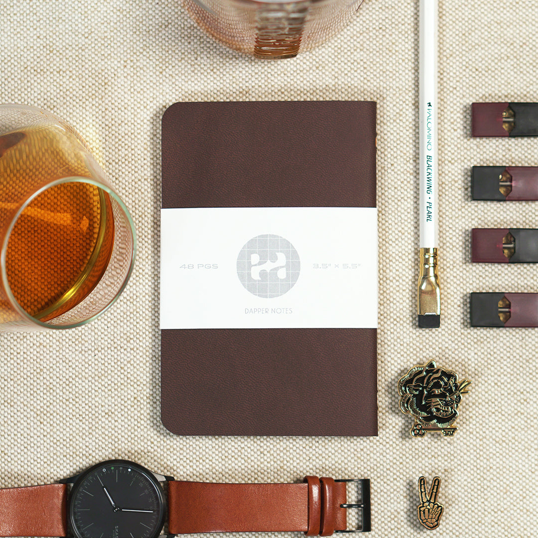 brown leather pocket notebook