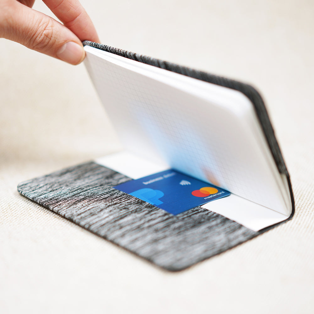 gray credit card notebook wallet
