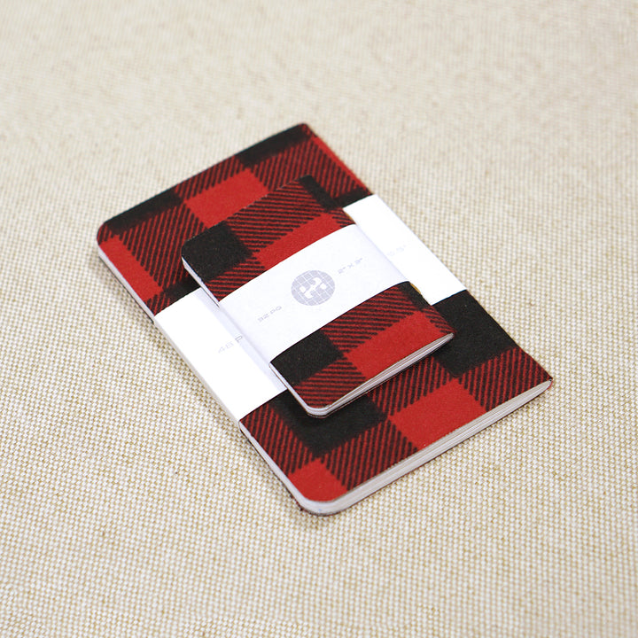 red tartan notebooks in two sizes