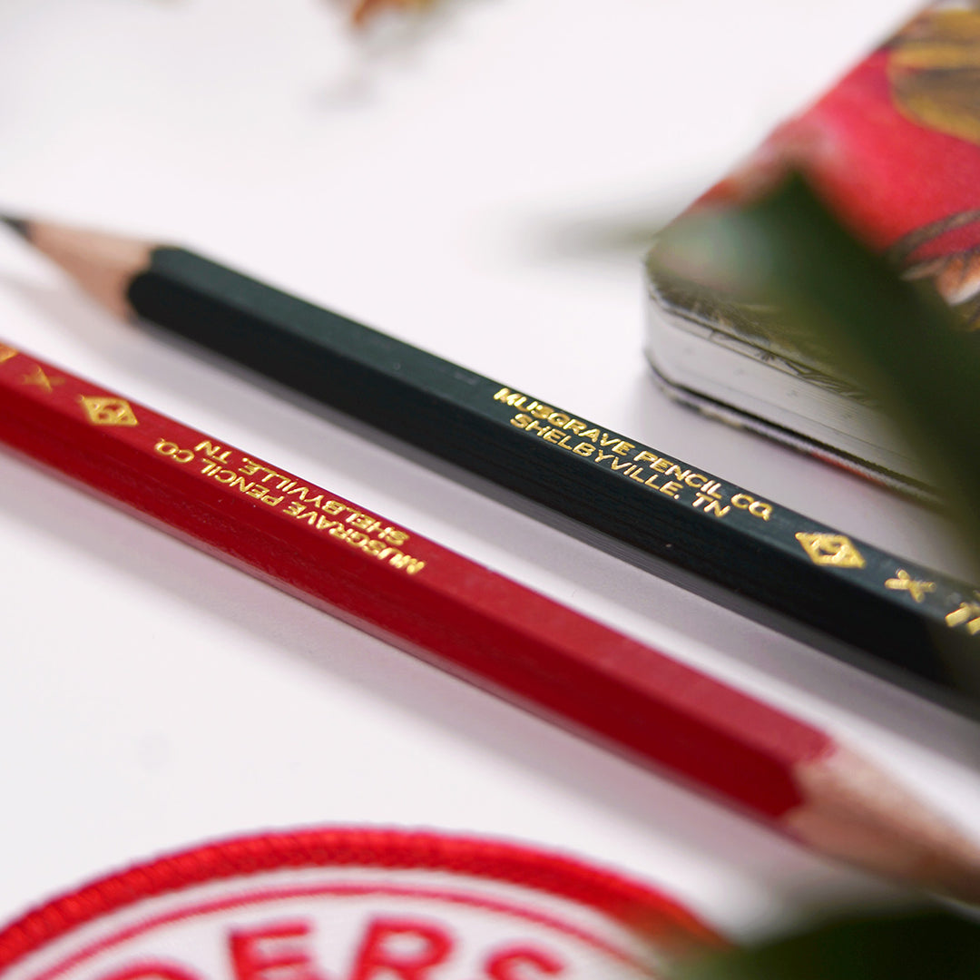 a closeup of the musgrave company imprint on their invisible creature pencil collaboration